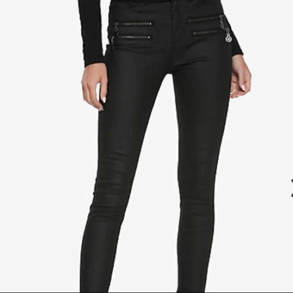 PENTAGRAM ZIPPER BLACK COATED SKINNY JEANS